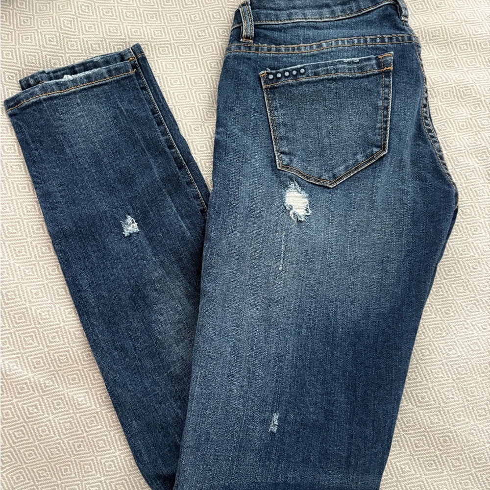 Blank NYC Dark Blue Skinny Jeans with Distressed Details